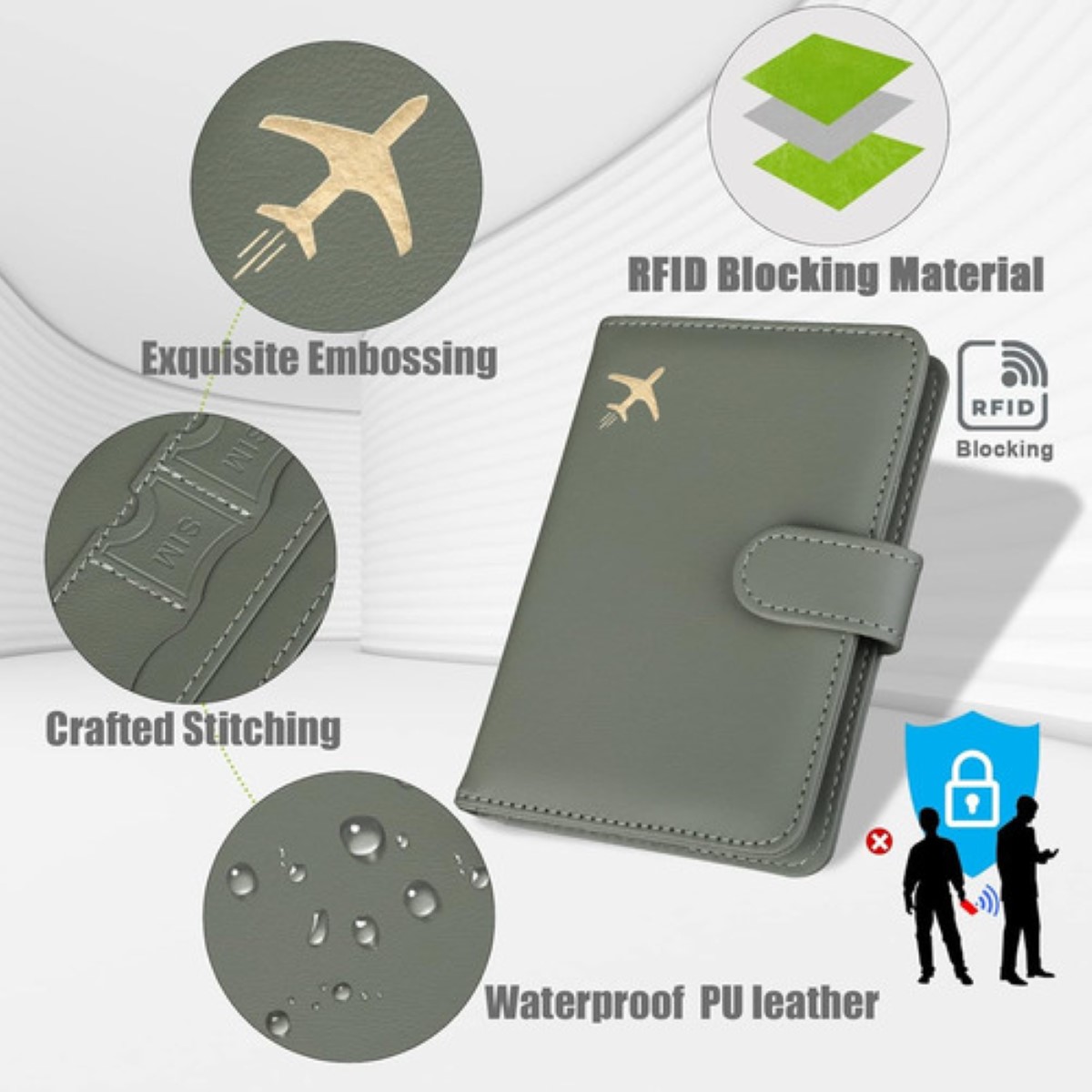 Porta Pasaporte Familiar , Documentos Funda Protectora Viaje VERDE