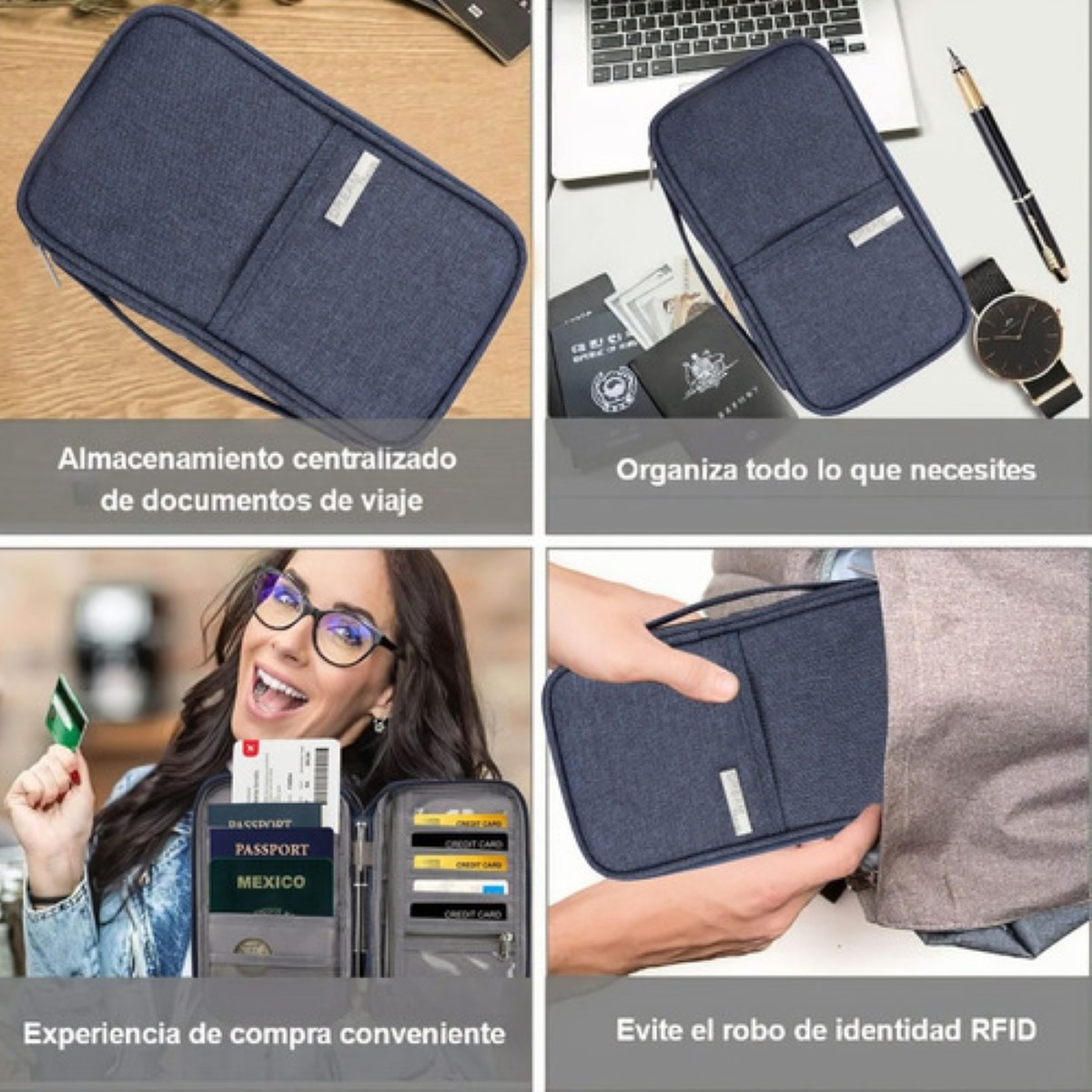 Cartera De Pasaporte Porta Pasaporte Visa Bolsa De Viaje AZUL MARINO