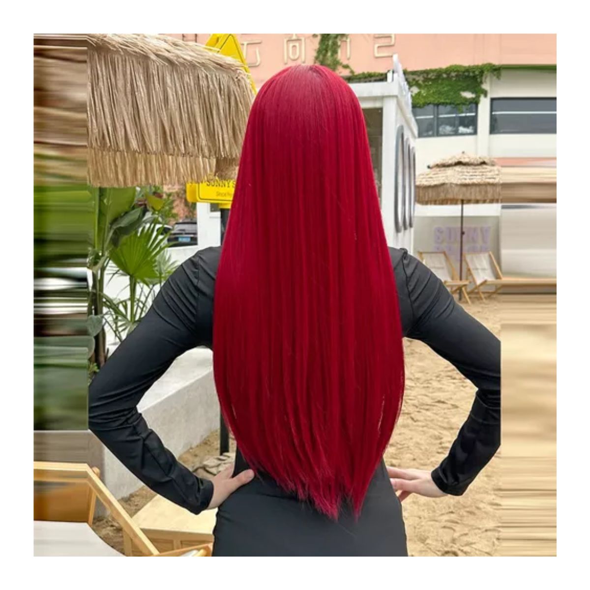 Peluca Roja Larga Flequillo Lacio Para Mujer Dama CosplayB ROJO