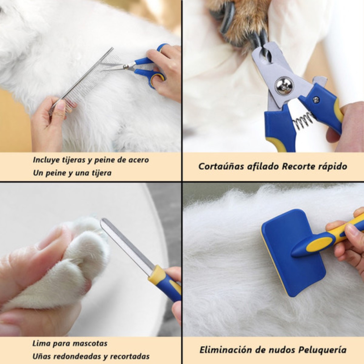 Set 8 Guante Cepillo Removedor Pelo Peine Para Mascotas AZUL 