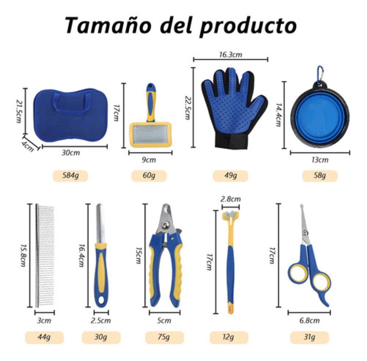 Set 8 Guante Cepillo Removedor Pelo Peine Para Mascotas AZUL 