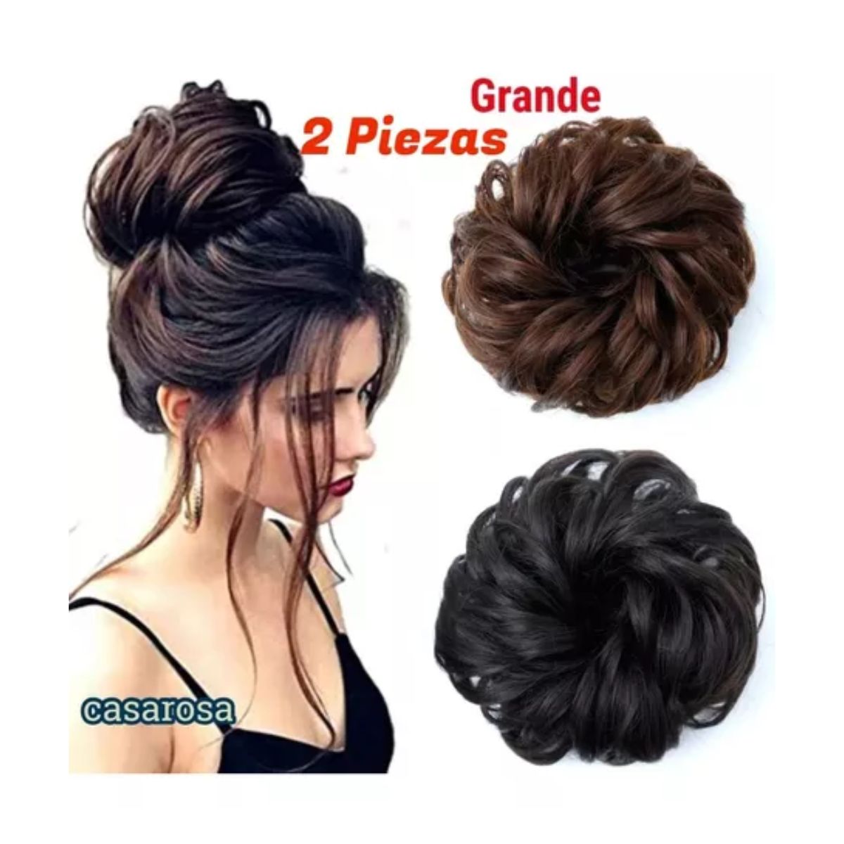 Extensión De Cabello Moño Chongo Postizo Grande 2 Piezas Marrón oscuro