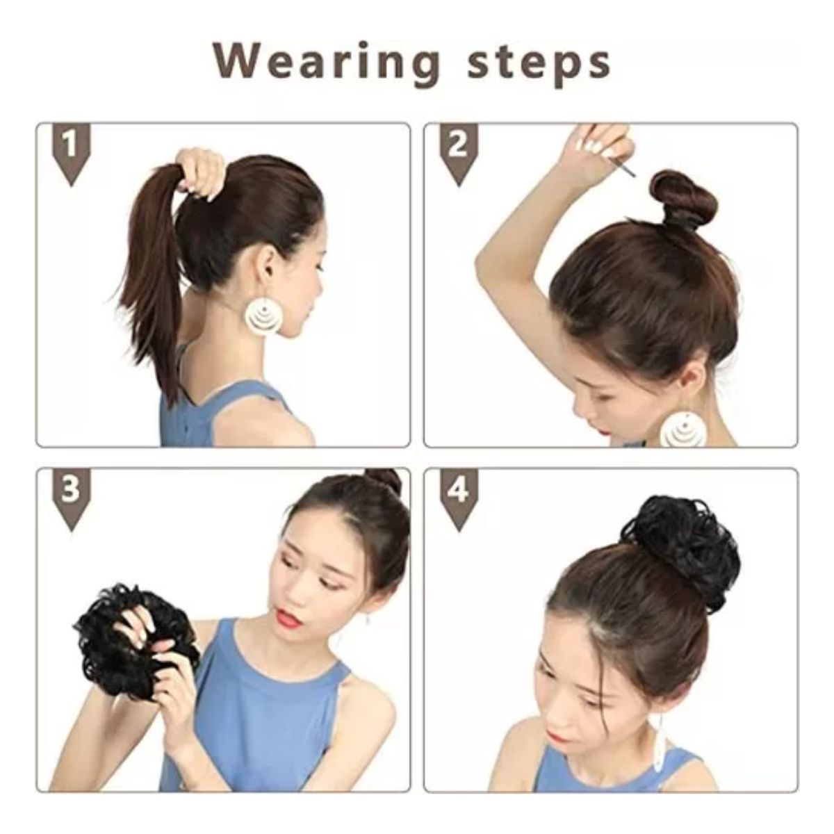 Extensión De Cabello Moño Chongo Postizo Grande 2 Piezas Marrón oscuro