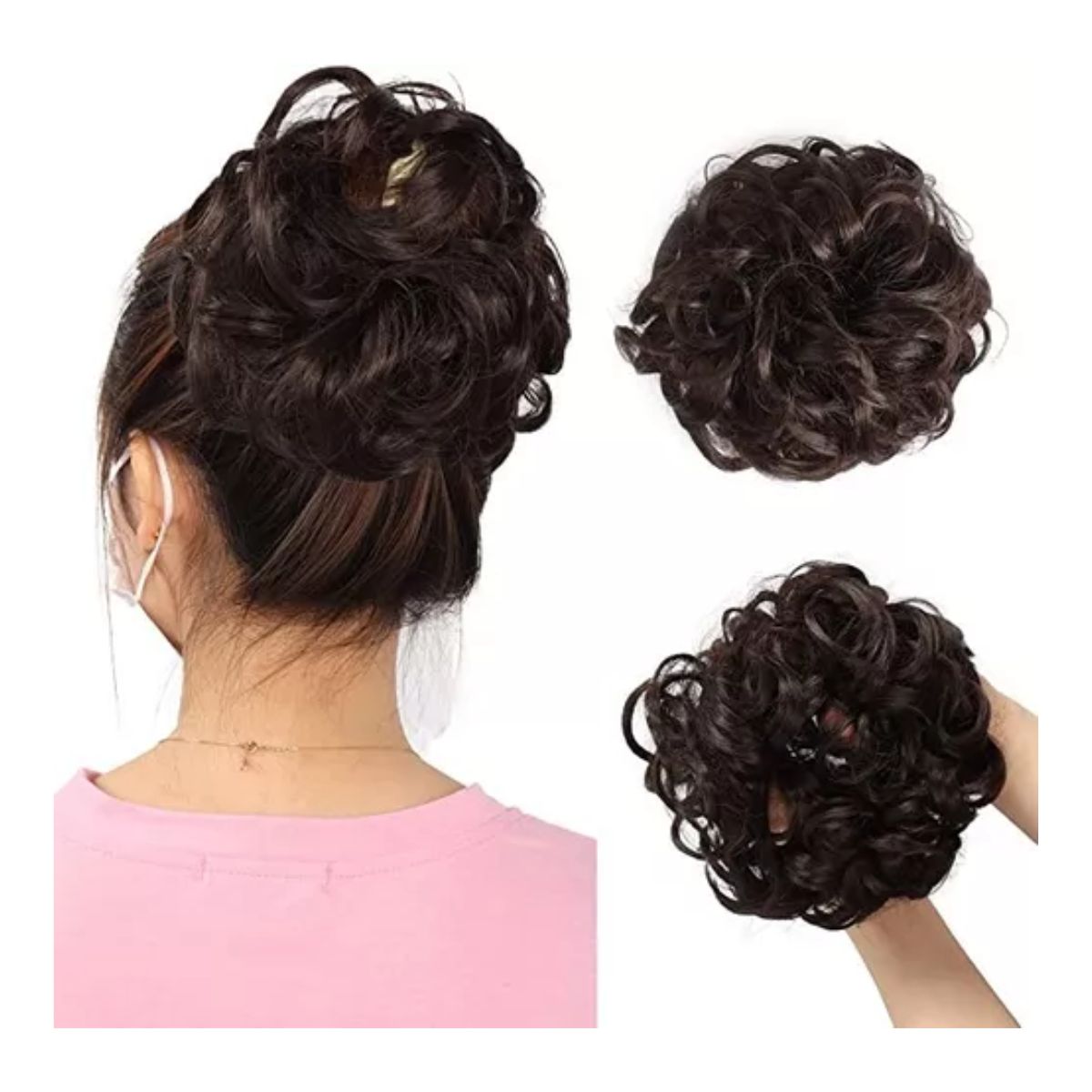 Extensión De Cabello Moño Chongo Postizo Grande 2 Piezas Marrón oscuro