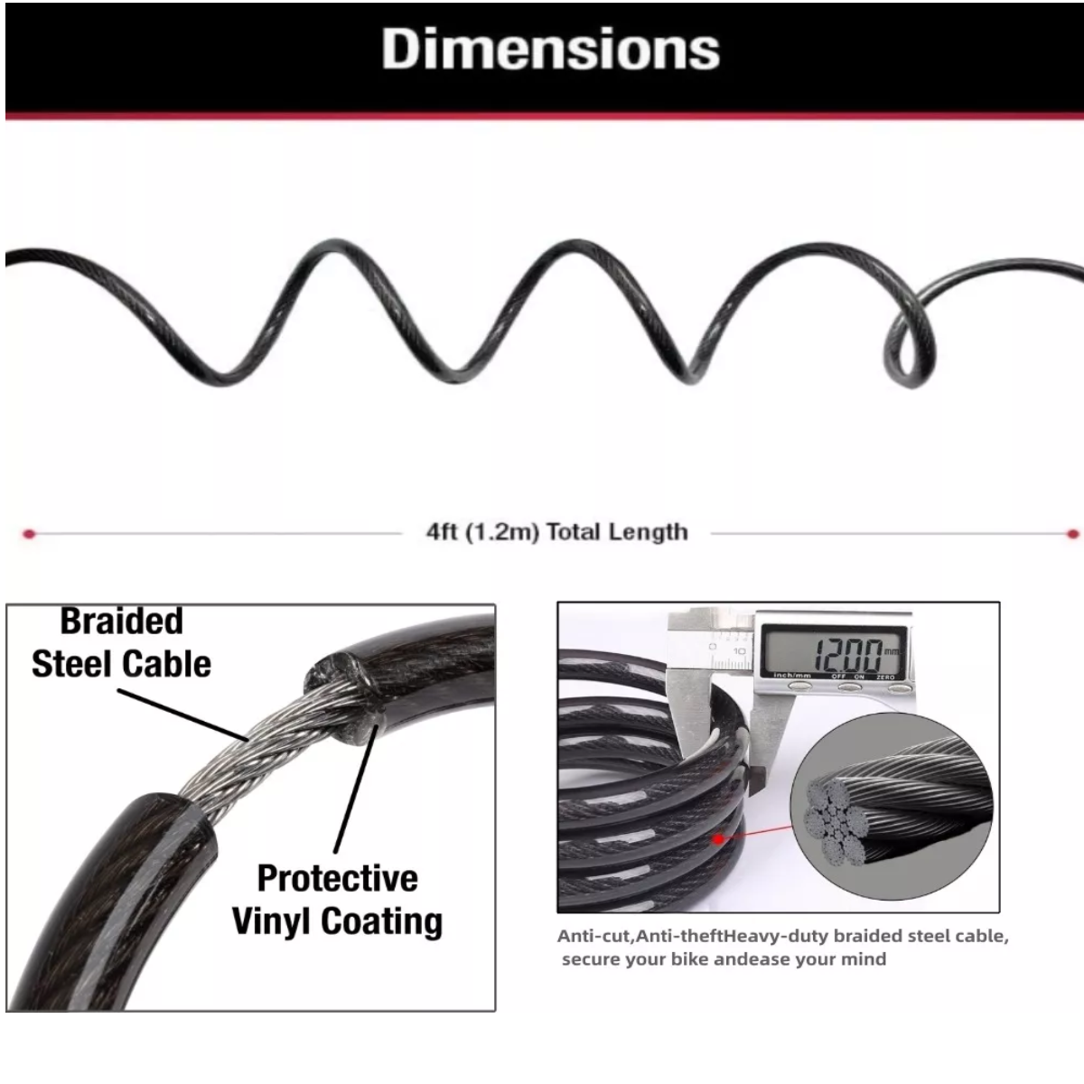 Cable Candados Candado Cadena Seguridad Para Bici O Moto