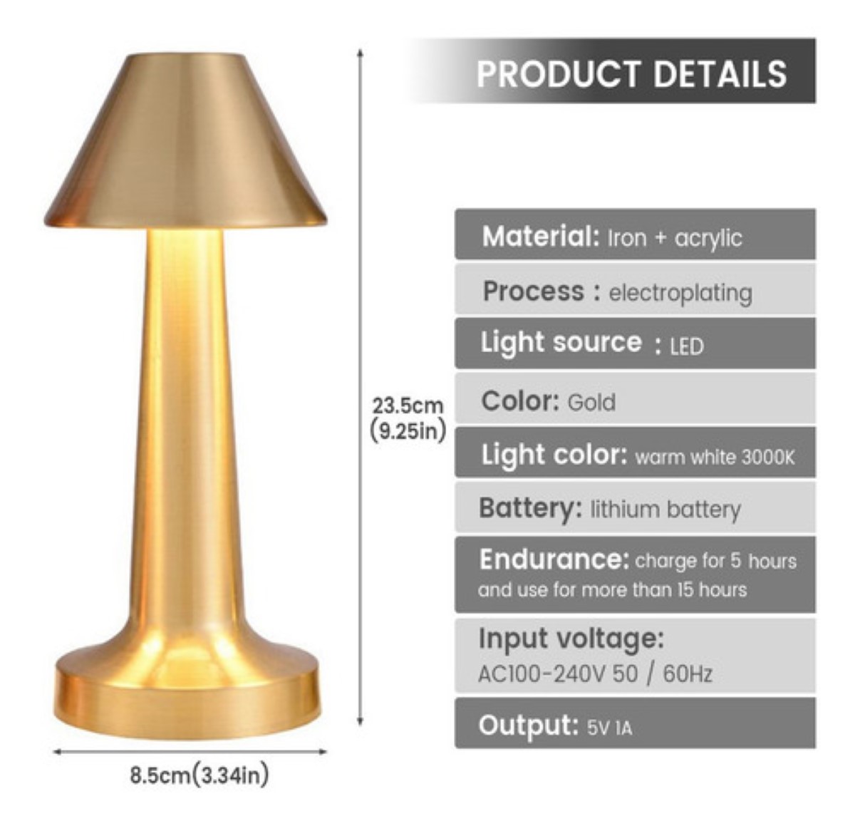 Lámpara Mesa Decoración Restaurante Ambiente Ambiente Led Lu dorado.