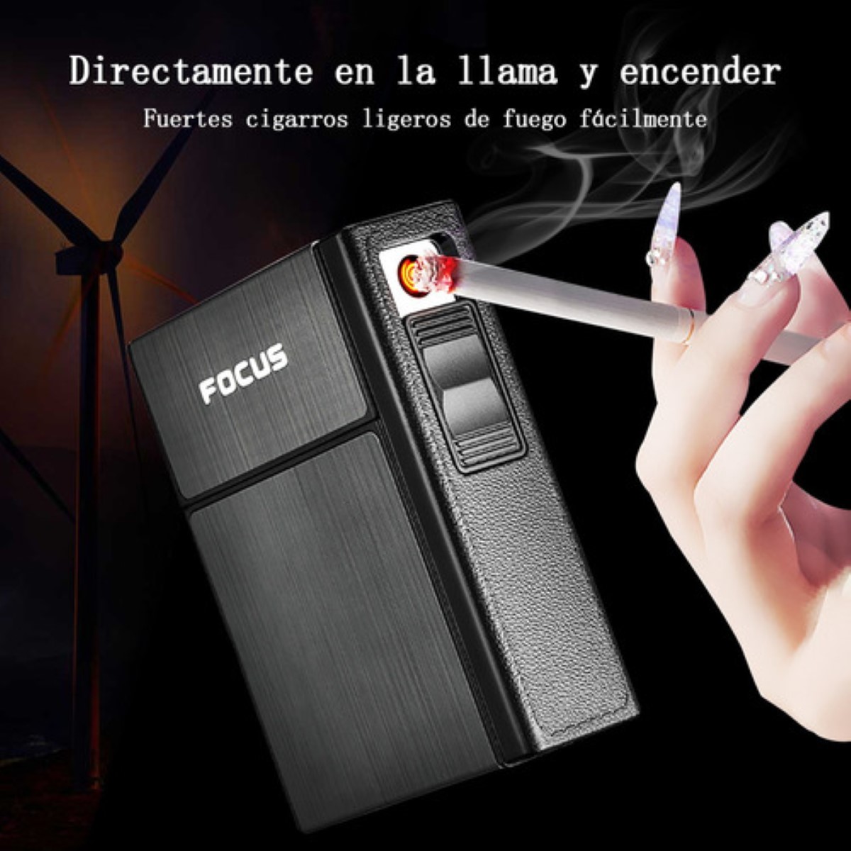 Cigarrera Con Encendedor Electrónico Usb Arco Plasma 2 Es 1 negro
