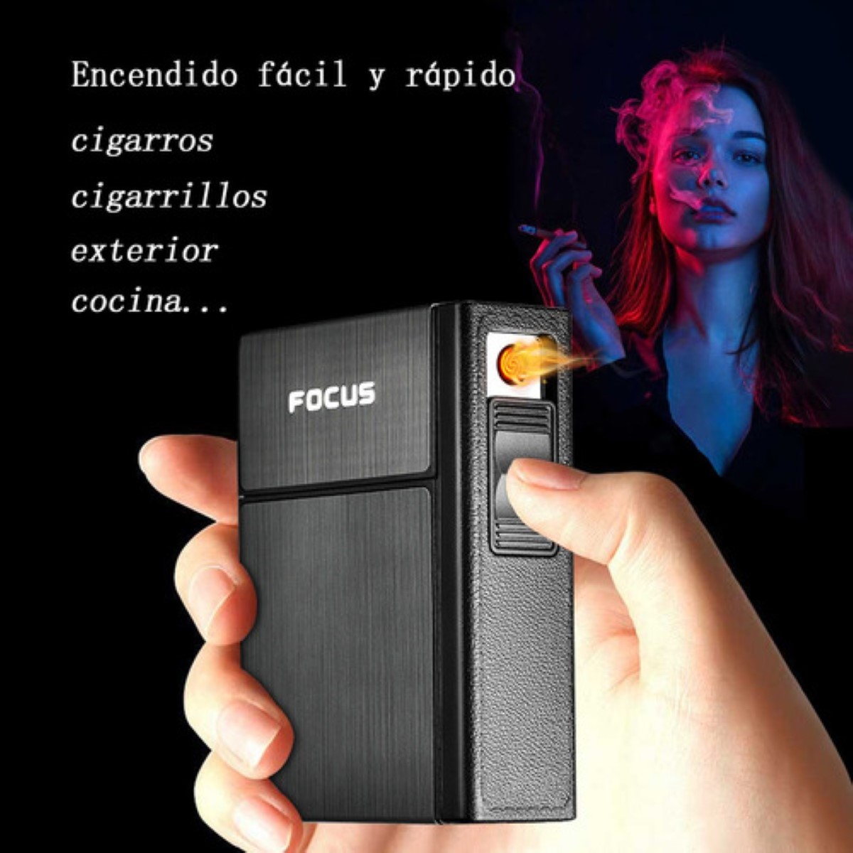 Cigarrera Con Encendedor Electrónico Usb Arco Plasma 2 Es 1 negro