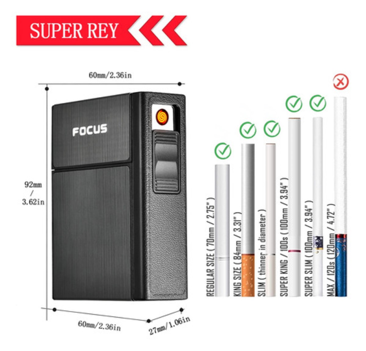 Cigarrera Con Encendedor Electrónico Usb Arco Plasma 2 Es 1 negro