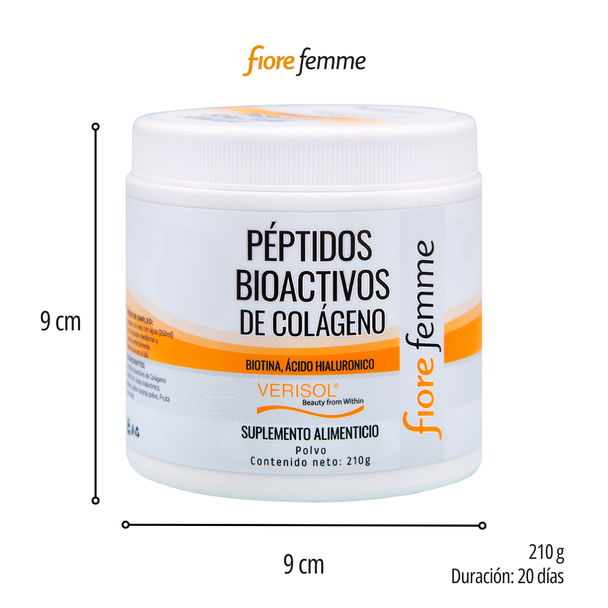 Fiore Femme Peptidos Bioactivos de colageno 210g Polvo de colágeno Biotina Acido Hialuronico Verisol