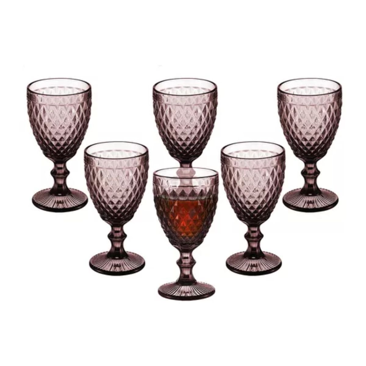 Juego 6 Copas Vino Agua Cristal Labrado Vidrio morado