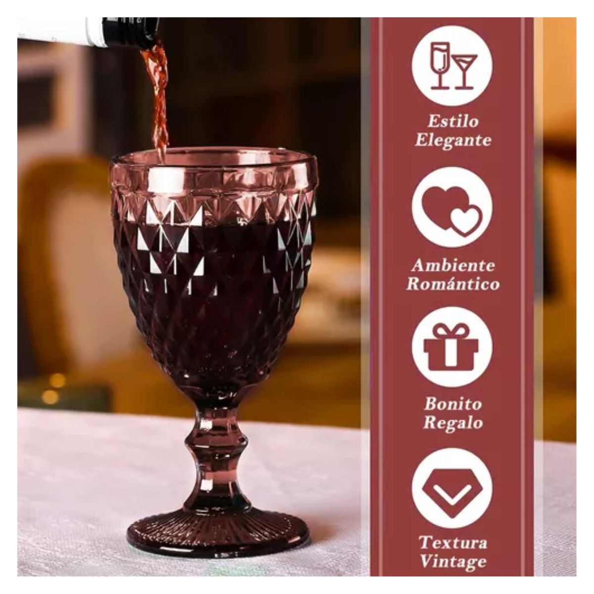 Juego 6 Copas Vino Agua Cristal Labrado Vidrio morado