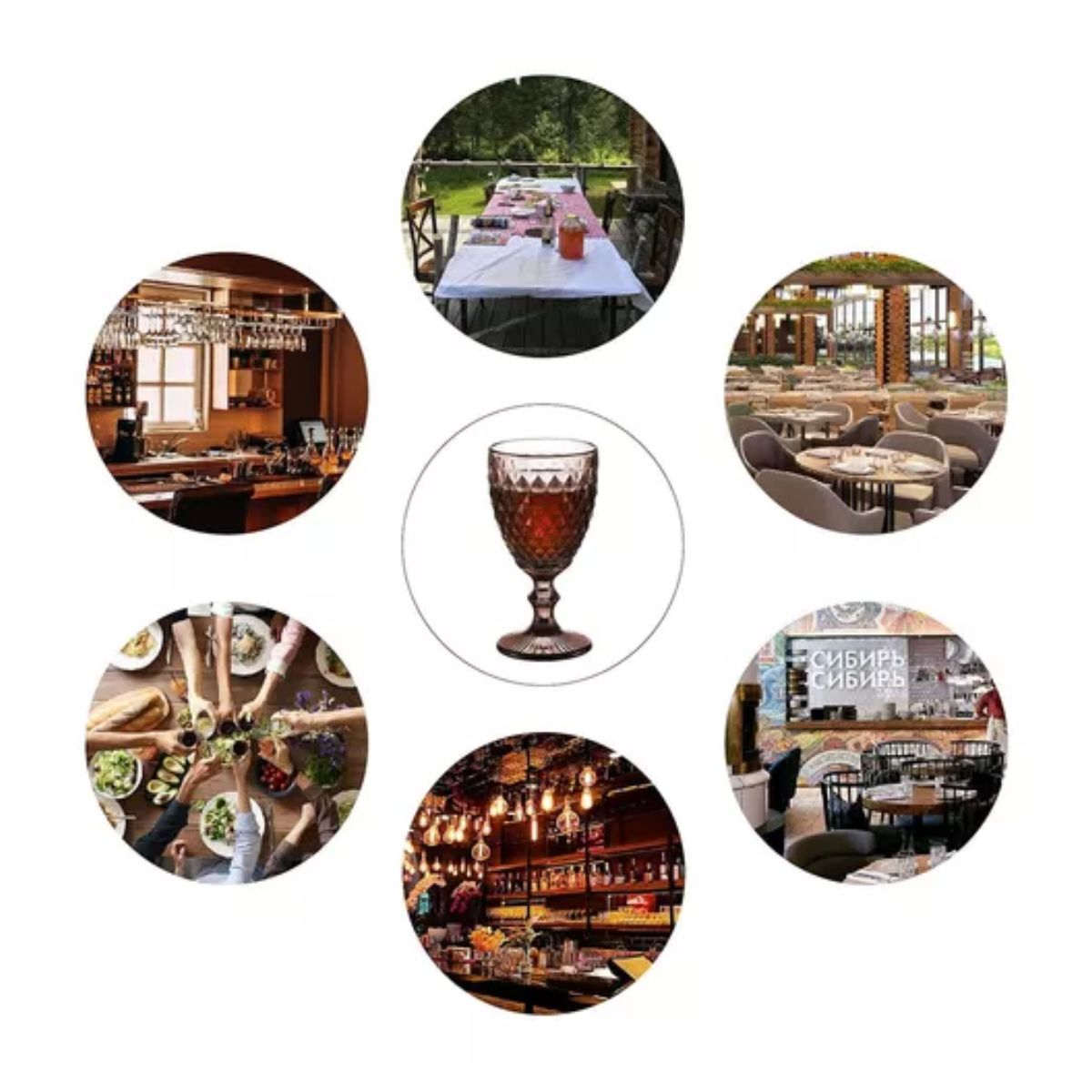 Juego 6 Copas Vino Agua Cristal Labrado Vidrio morado