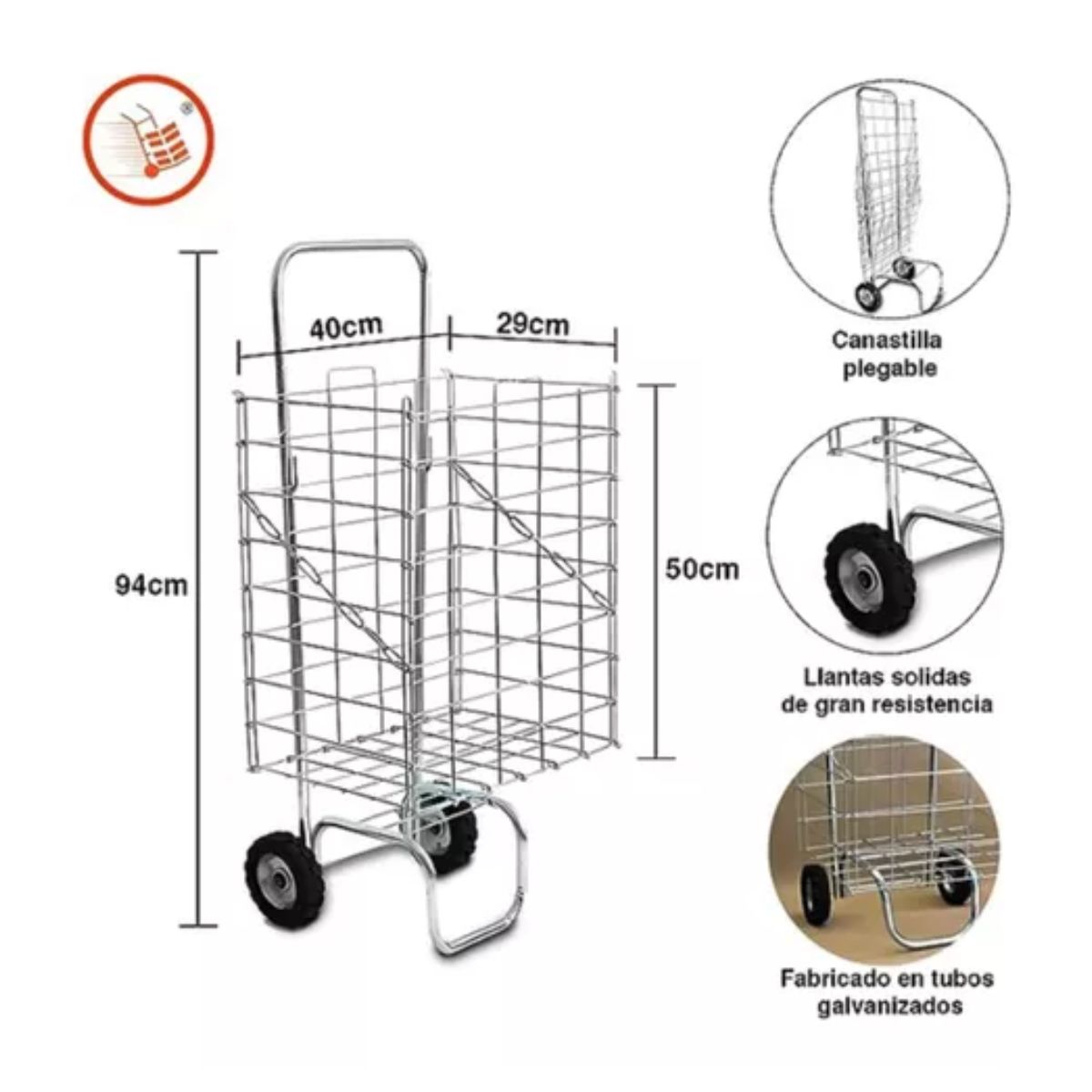 Oferta Carrito Mandado Canastilla Plegable Llanta Reforzada plata 