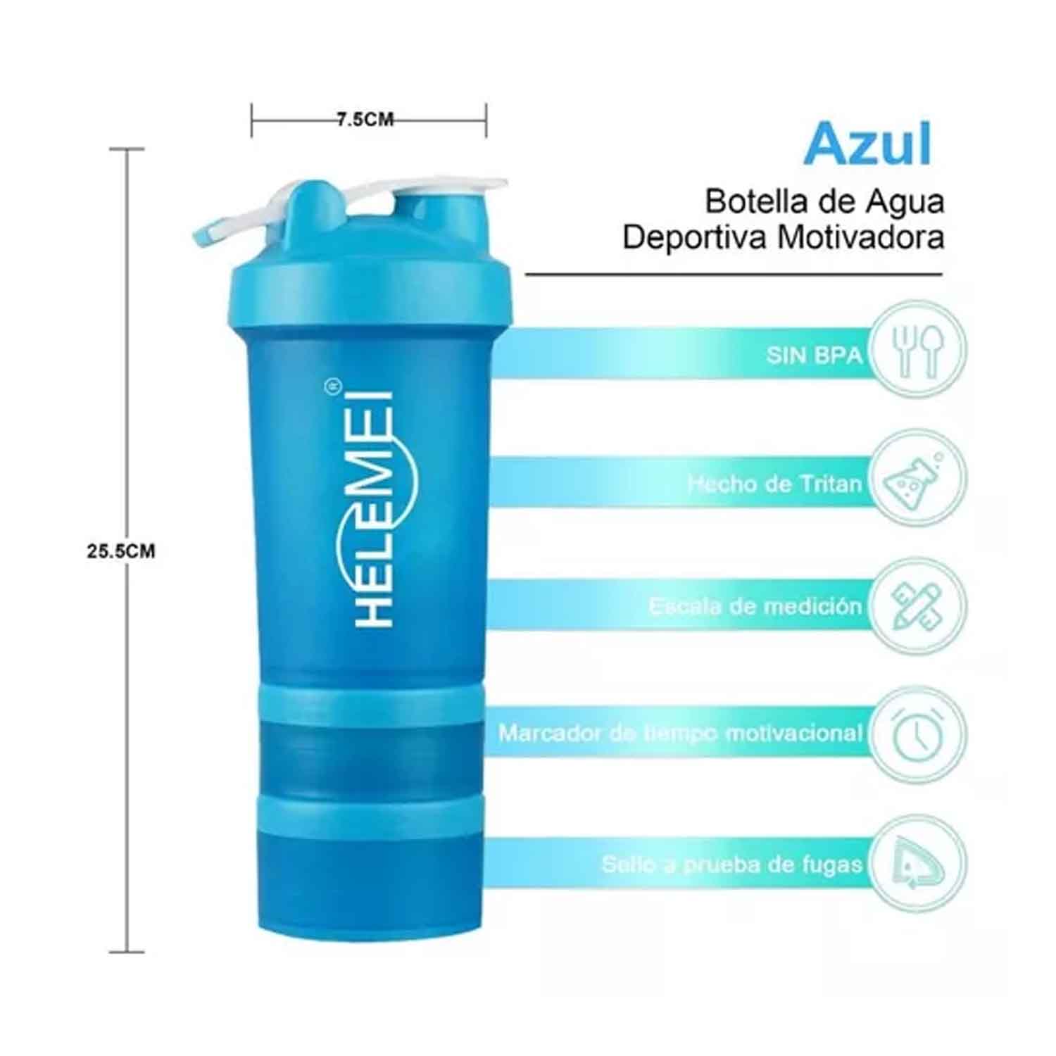 Vaso Mezclador Shaker Multifuncional Compraymas Para Deporte Vaso Proteina 650ml Fitness Agua Color Azul