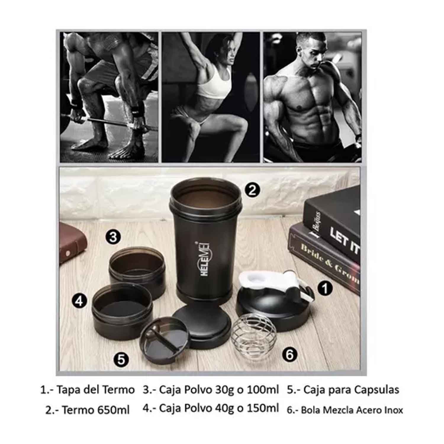 Vaso Mezclador Shaker Multifuncional Compraymas Para Deporte Vaso Proteina 650ml Fitness Agua Color Azul