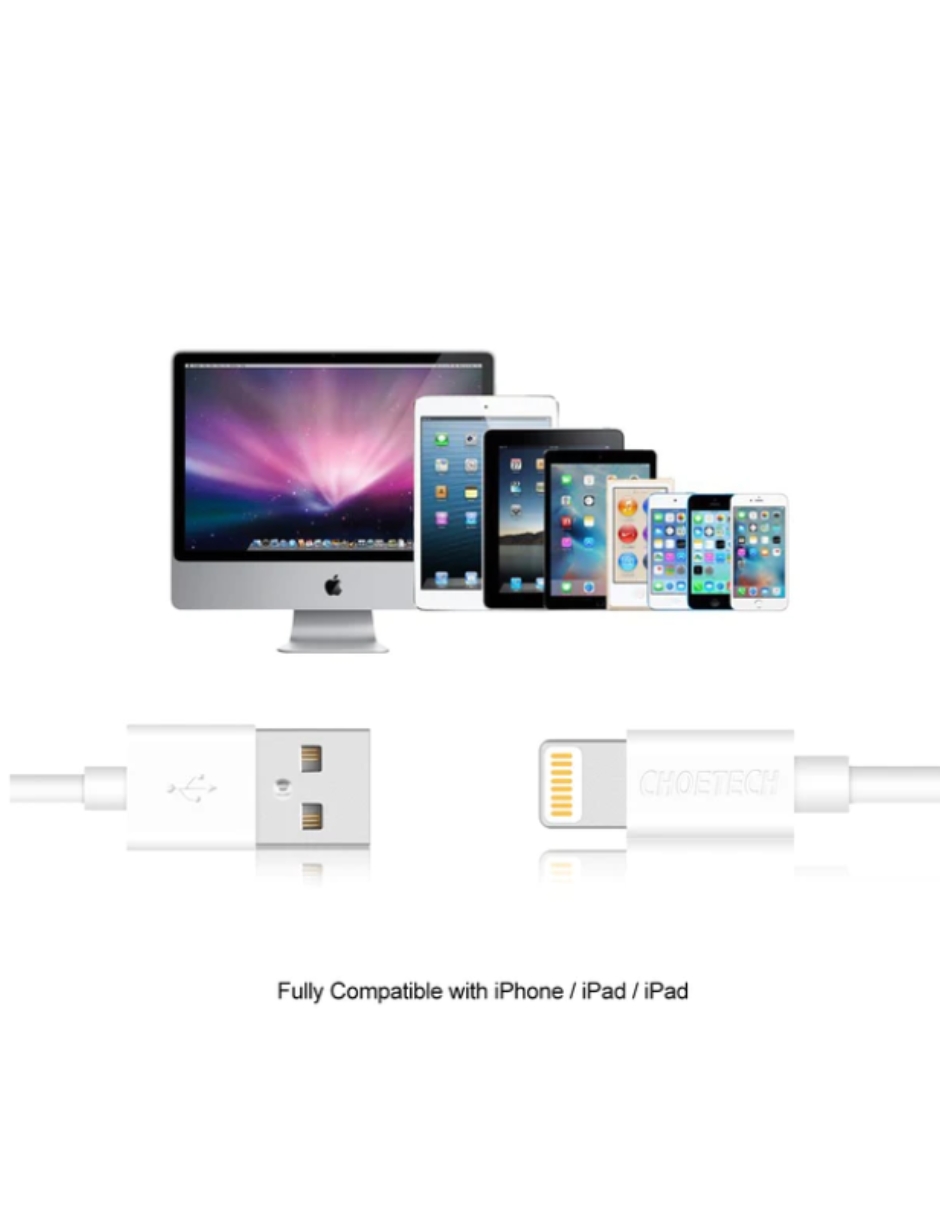 Cable Choetech USB a Tipo Lightning Blanco  .