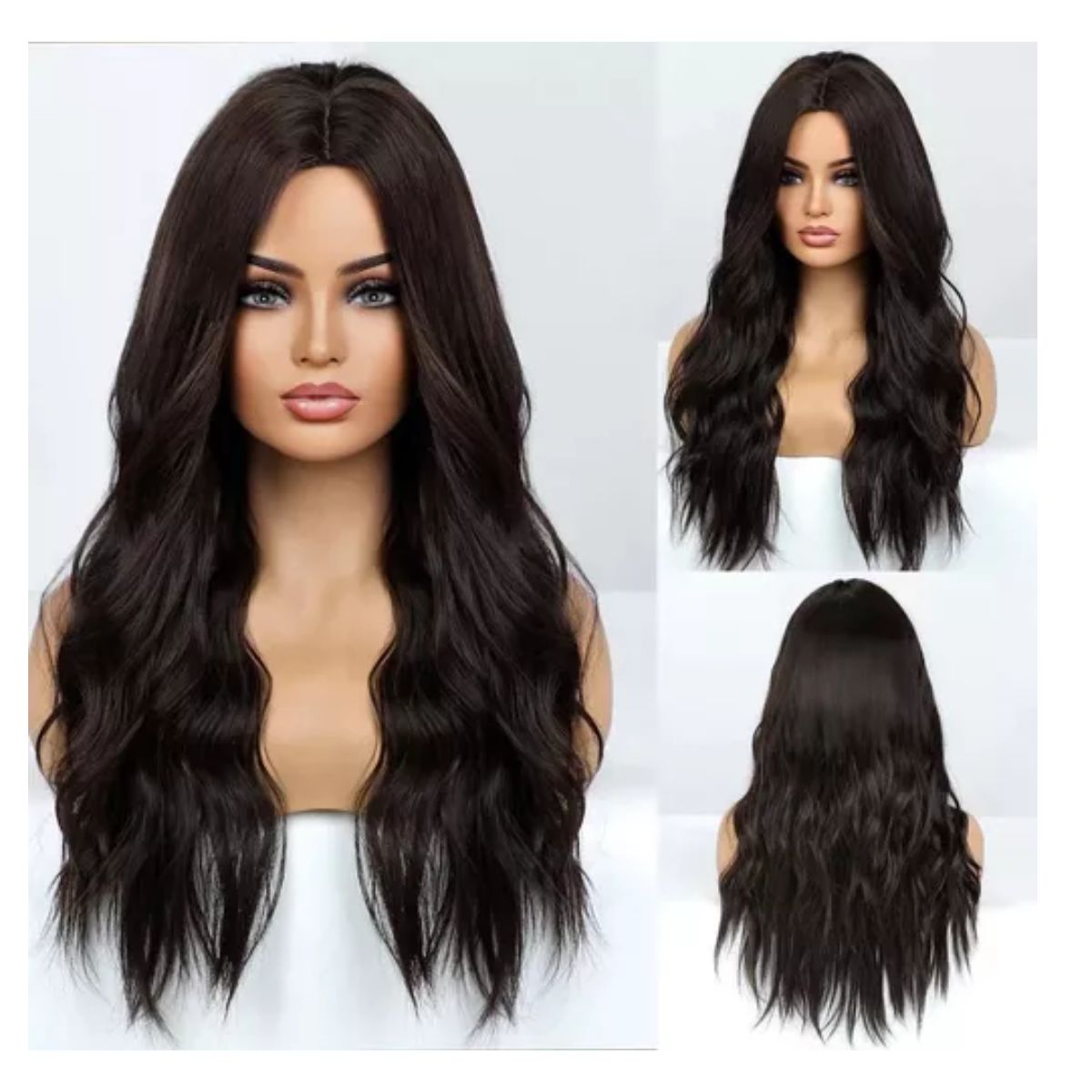 Peluca Larga Ondulada Negro Para Mujer Natural negro