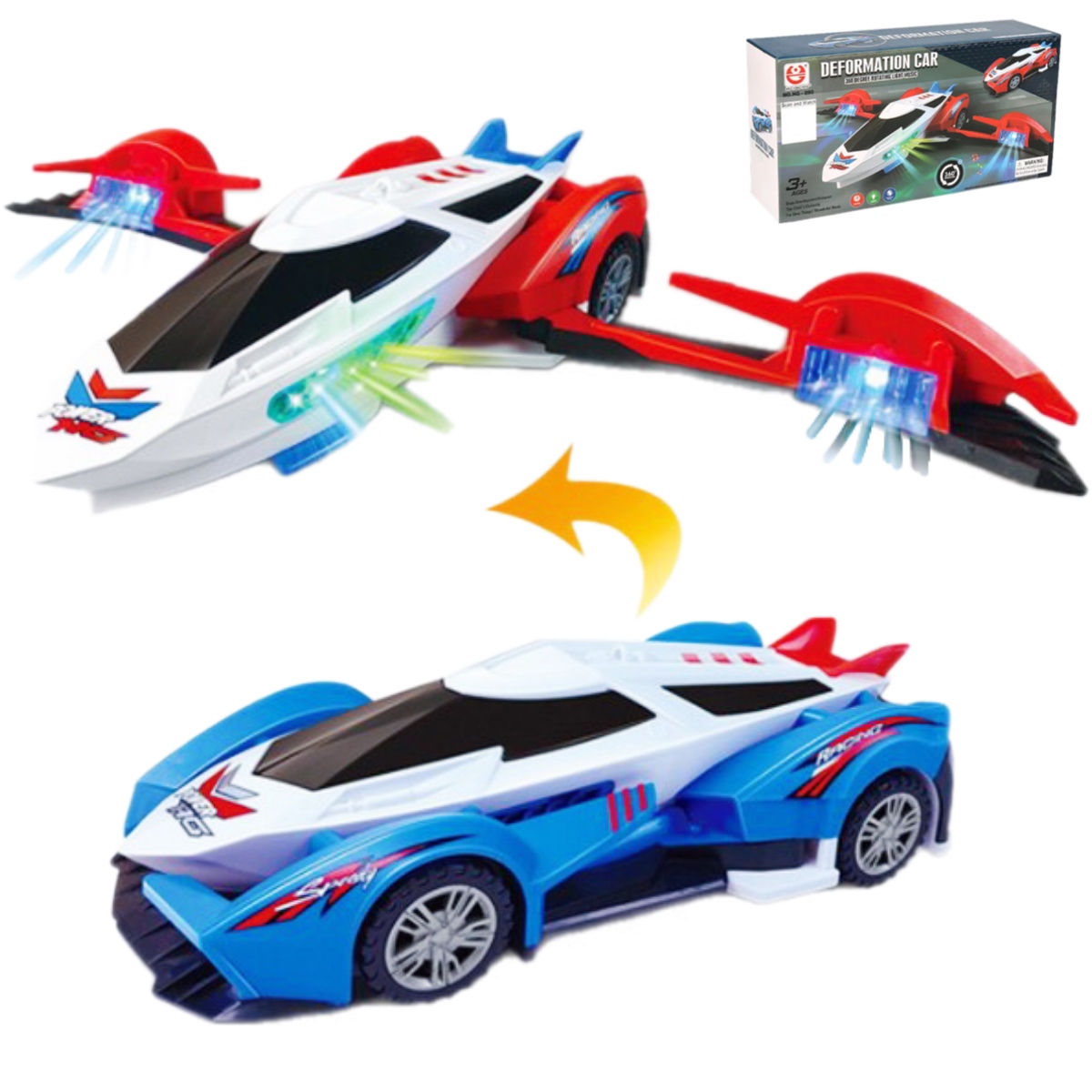 Coche Avión Transformer Musical Con Luces Led Y Movimiento