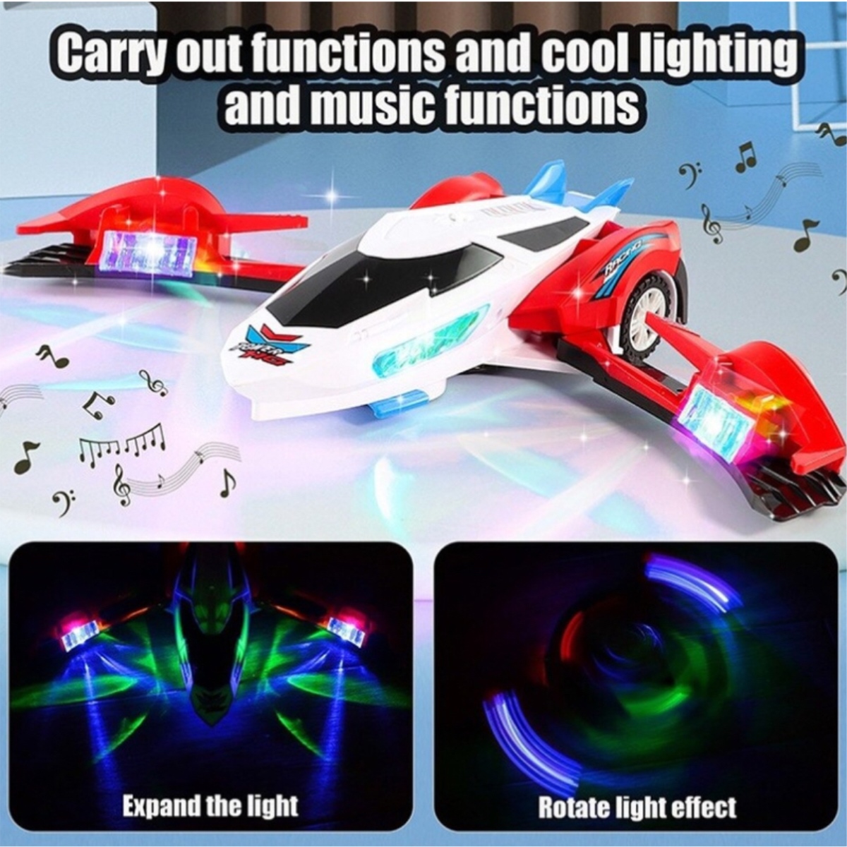 Coche Avión Transformer Musical Con Luces Led Y Movimiento