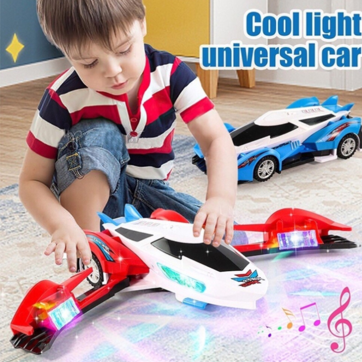 Coche Avión Transformer Musical Con Luces Led Y Movimiento