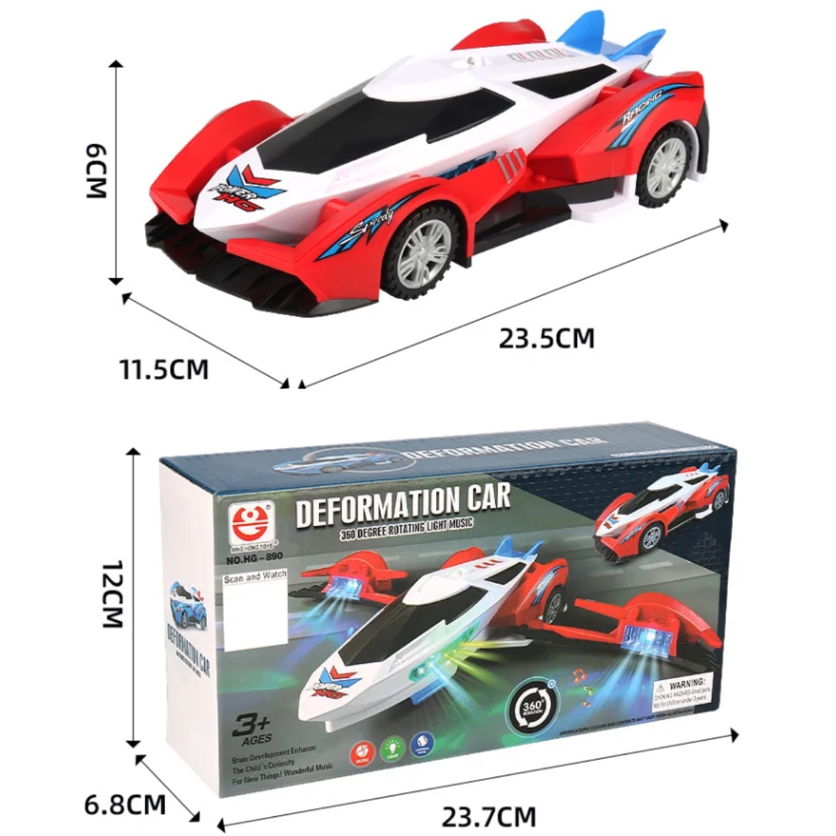 Coche Avión Transformer Musical Con Luces Led Y Movimiento