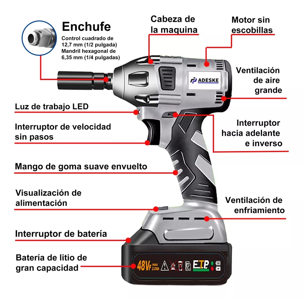 Llave De Impacto Inalambrico Taladro Recargable Kit Pistola