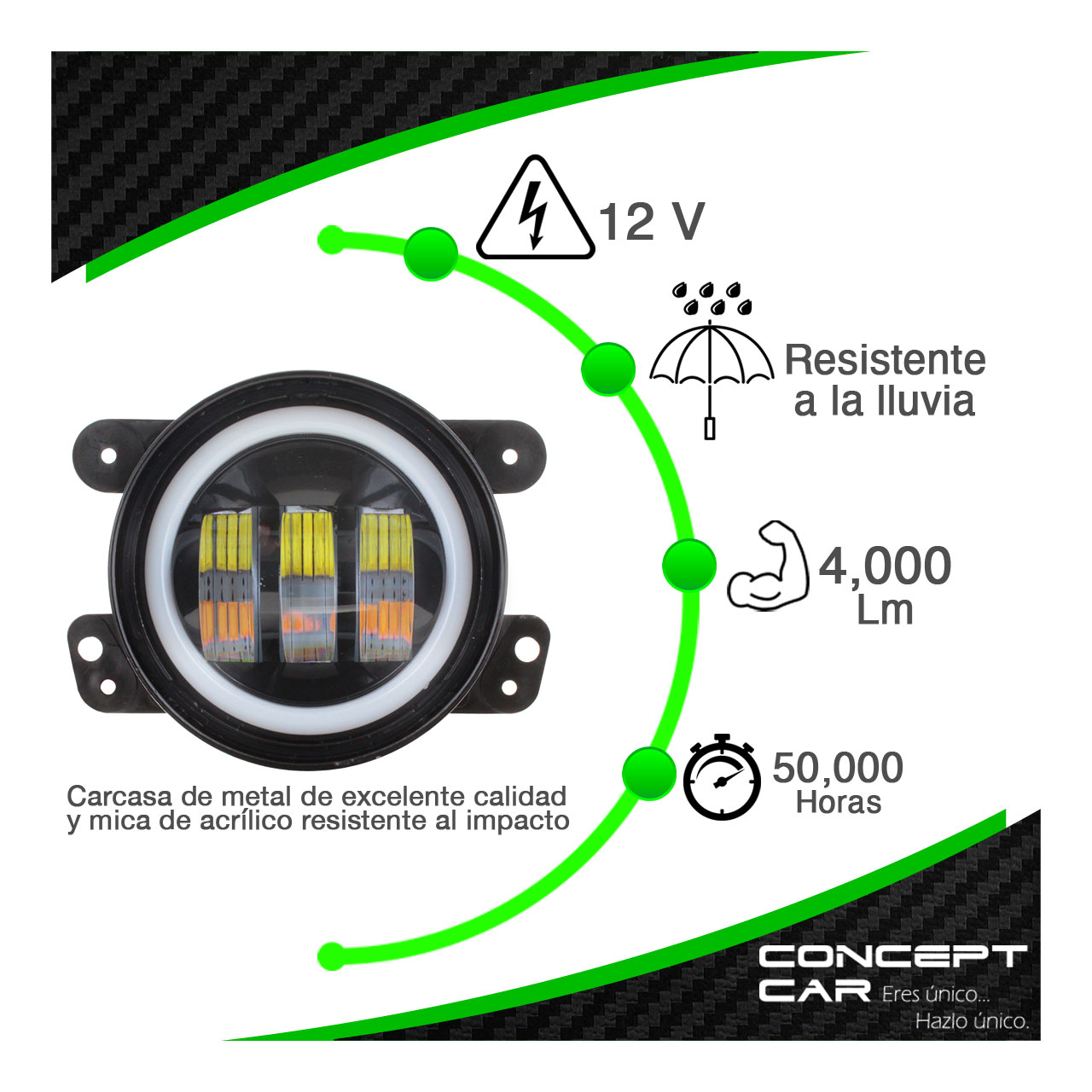 Par Faros 3 Lupa Led Bicolor Antiniebla Ojo Angel 4 Pulg