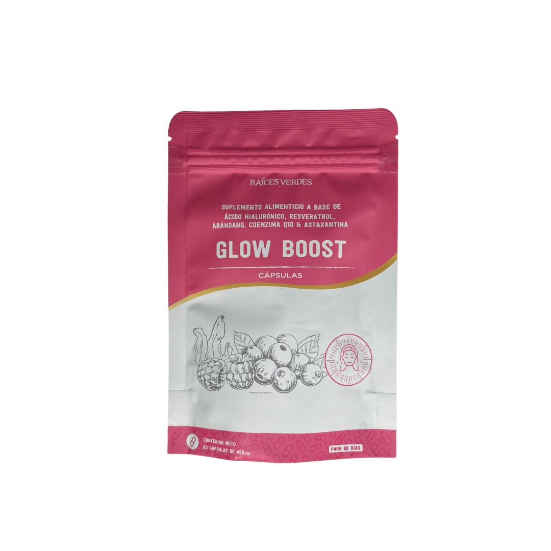 GLOW BOOST - CON ÁCIDO HIALURÓNICO, RESVERATROL, ARÁNDANO, COENZIMA Q10 & ASTAXANTINA