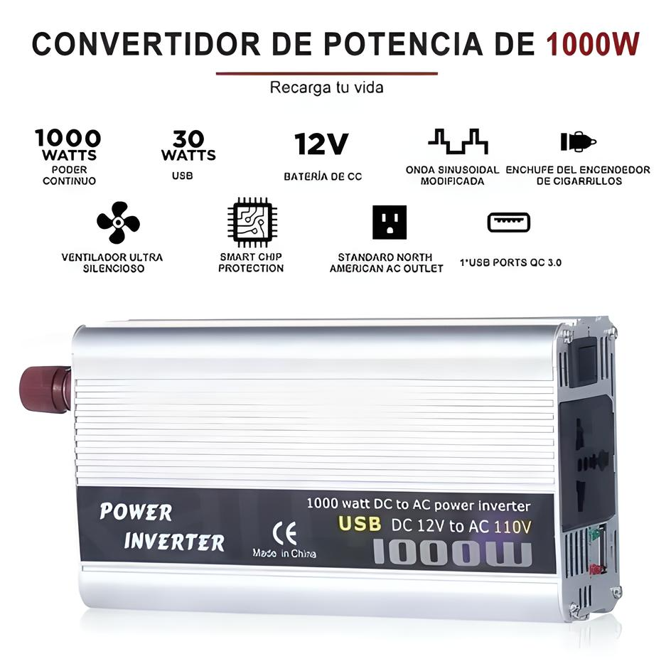 Convertidor De Corriente Auto Para Auto 1000w 12a 110v