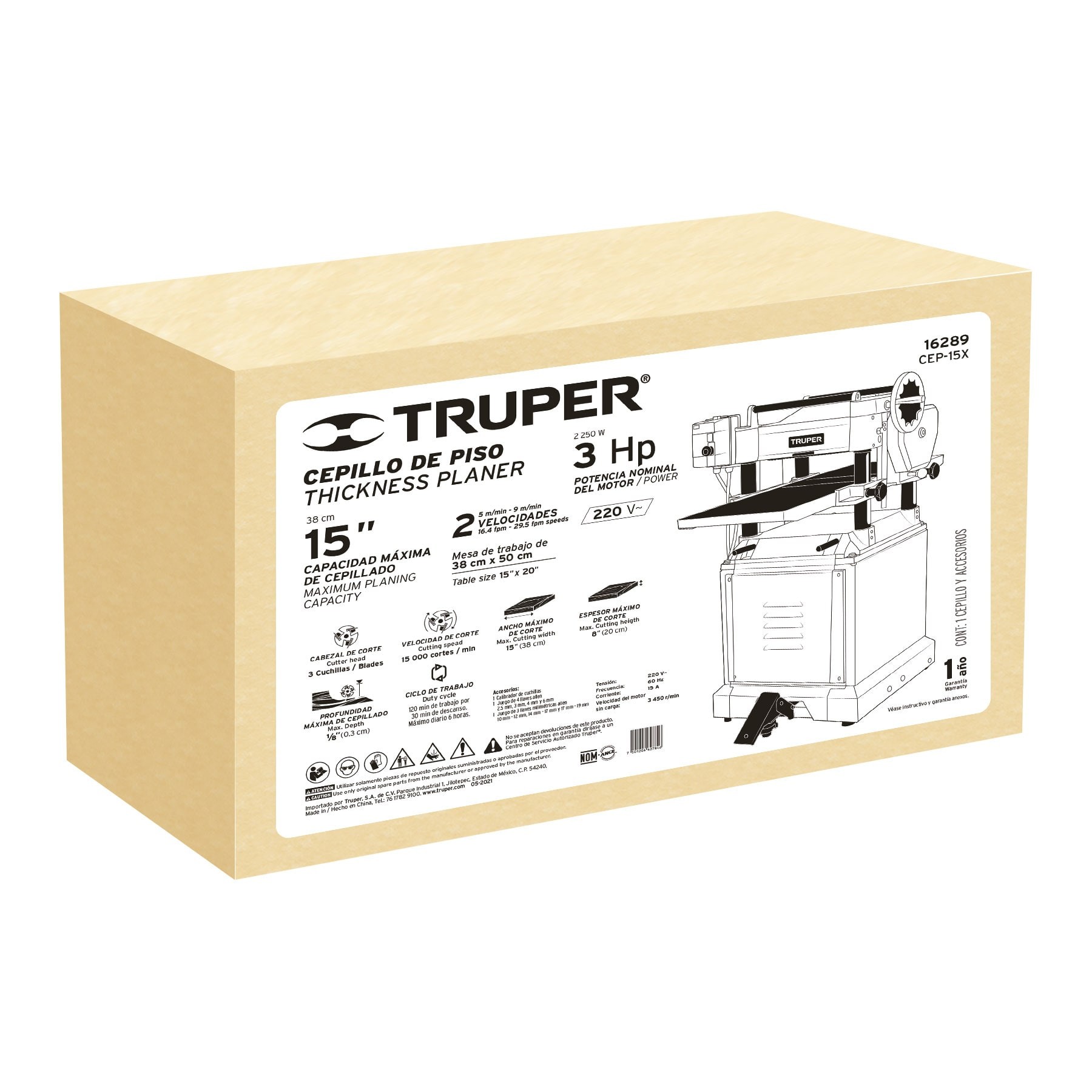 CEPILLO DE PISO 15", 3 HP (2250 W), TRUPER 16289