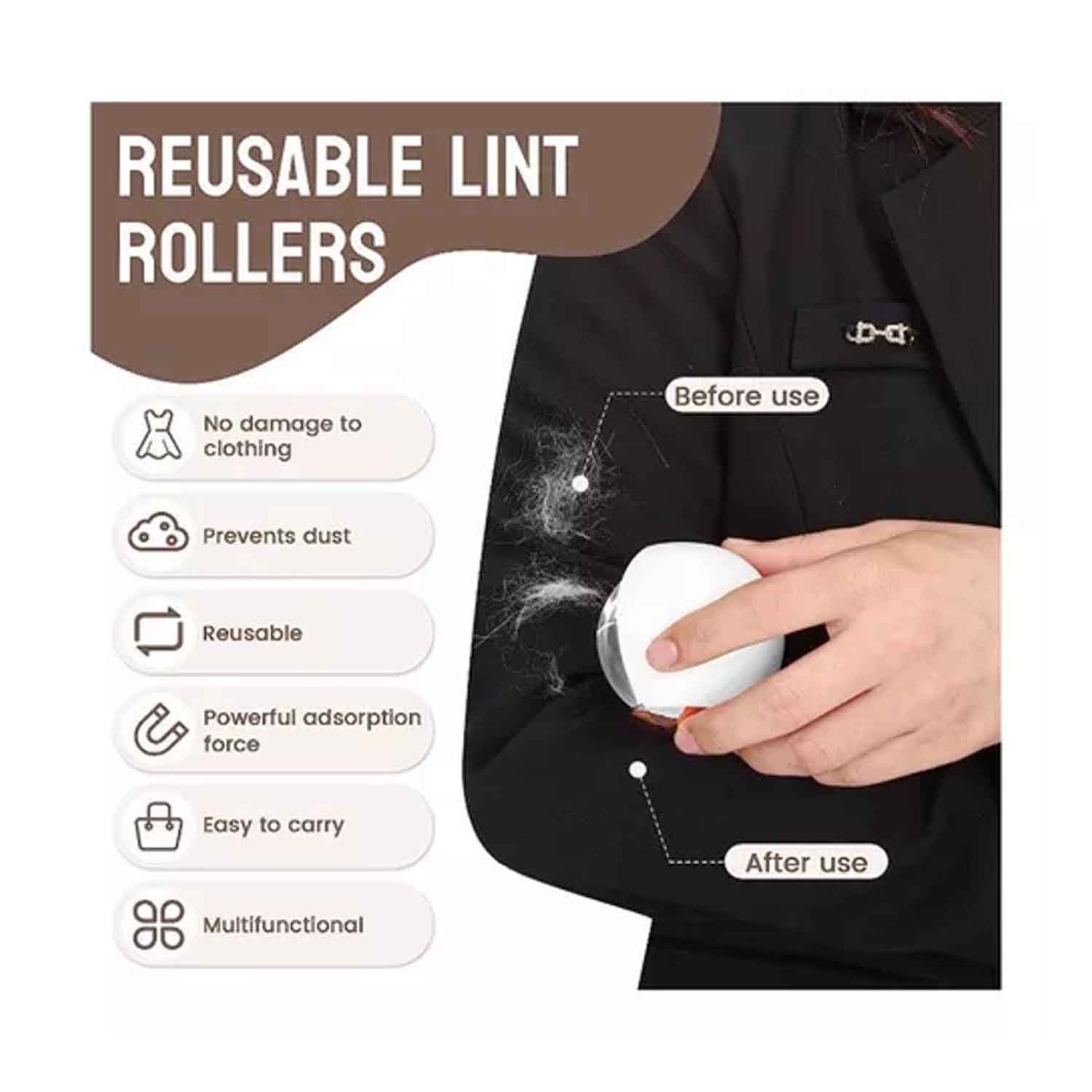 Rodillo Quita Pelusa Compraymas Reutilizable Lavable Quita Pelos Mascotas 