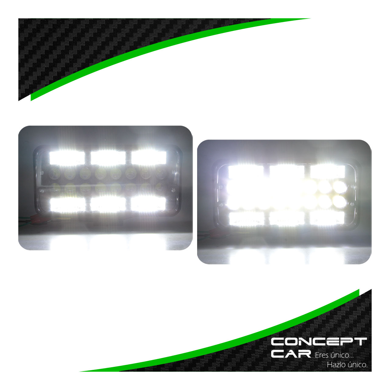 Par Faro 58 Led 16 Lupas Rectangular Auxiliar Fondo Negro