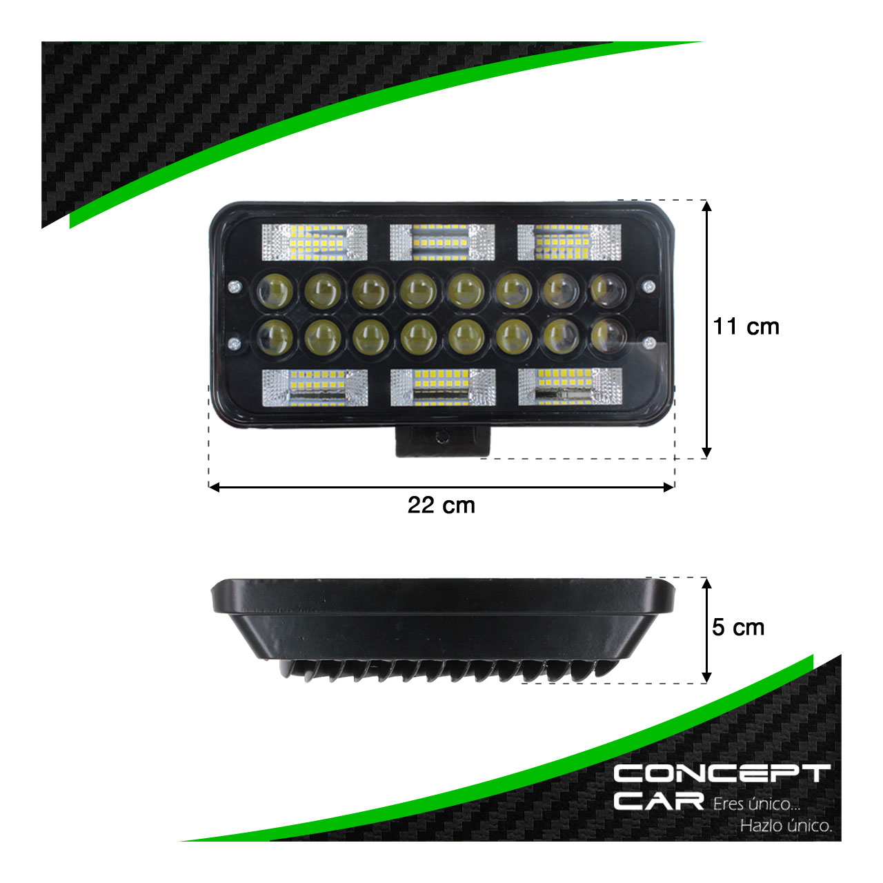 Par Faro 58 Led 16 Lupas Rectangular Auxiliar Fondo Negro