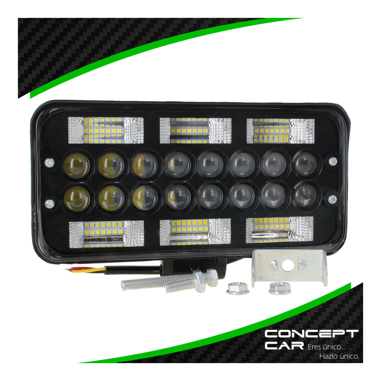 Par Faro 58 Led 16 Lupas Rectangular Auxiliar Fondo Negro