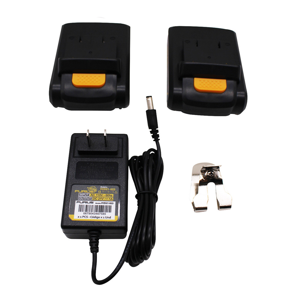 Taladro percutor inalambrico 21v 1/2 Furius con 2 baterias + SET  puntas desarmador y brocas 31 pzs.