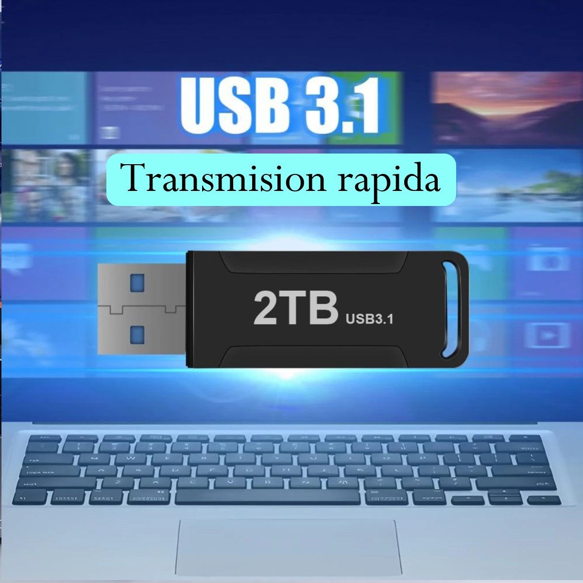 Memoria pendrive USB 3.1 alta velocidad unidad Flash 2TB metalica negro portátil pc lap mac cel.