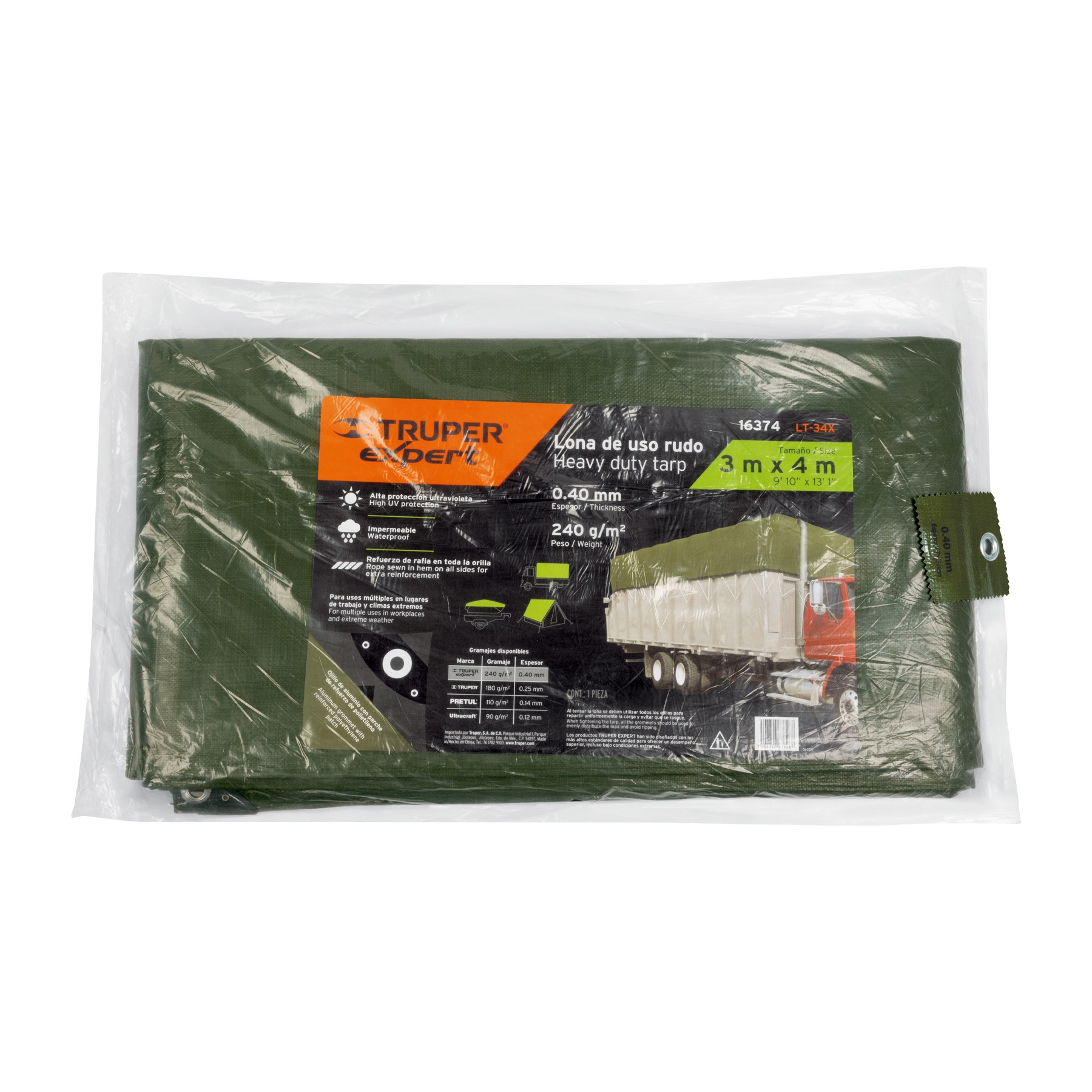 LONA USO RUDO, VERDE OLIVO, 3 X 4 M, TRUPER EXPERT 16374