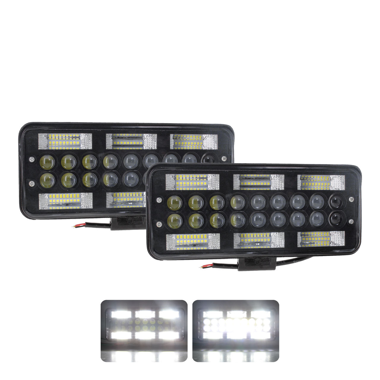 Par Faro 72 Led 18 Lupas Rectangular Auxiliar Fondo Negro