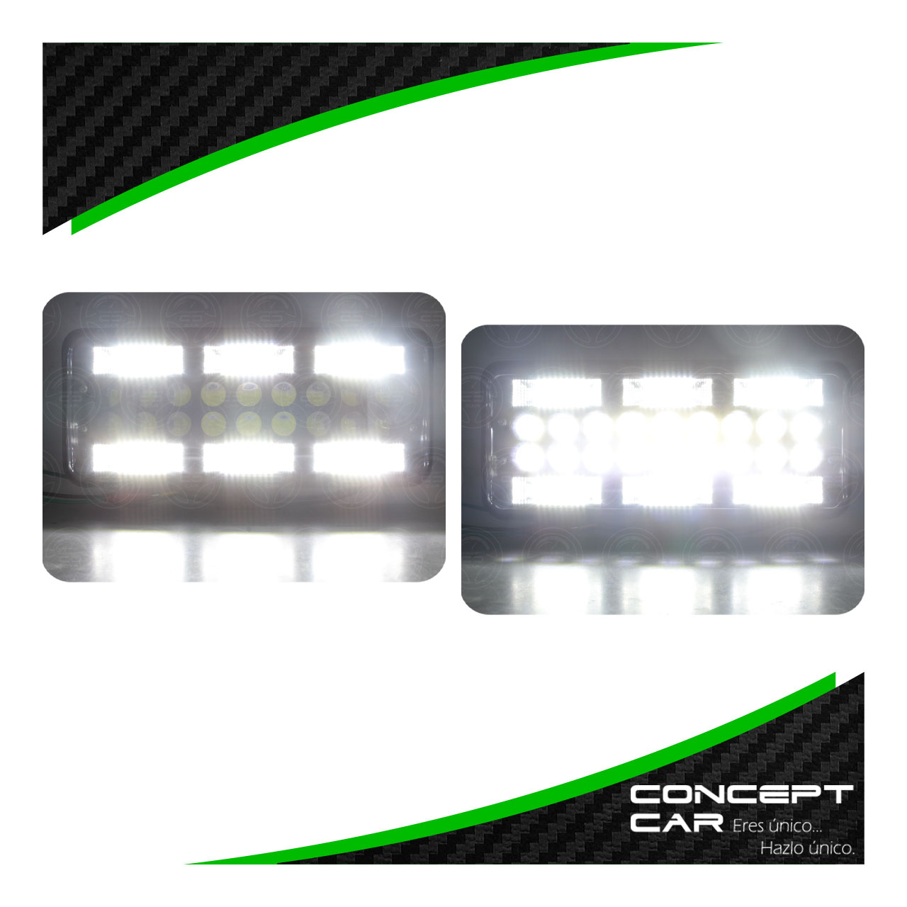 Par Faro 72 Led 18 Lupas Rectangular Auxiliar Fondo Negro