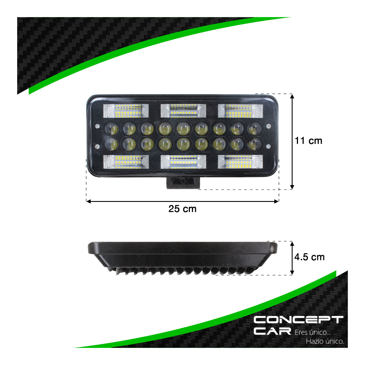 Par Faro 72 Led 18 Lupas Rectangular Auxiliar Fondo Negro