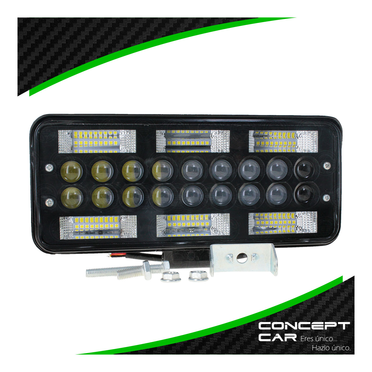Par Faro 72 Led 18 Lupas Rectangular Auxiliar Fondo Negro