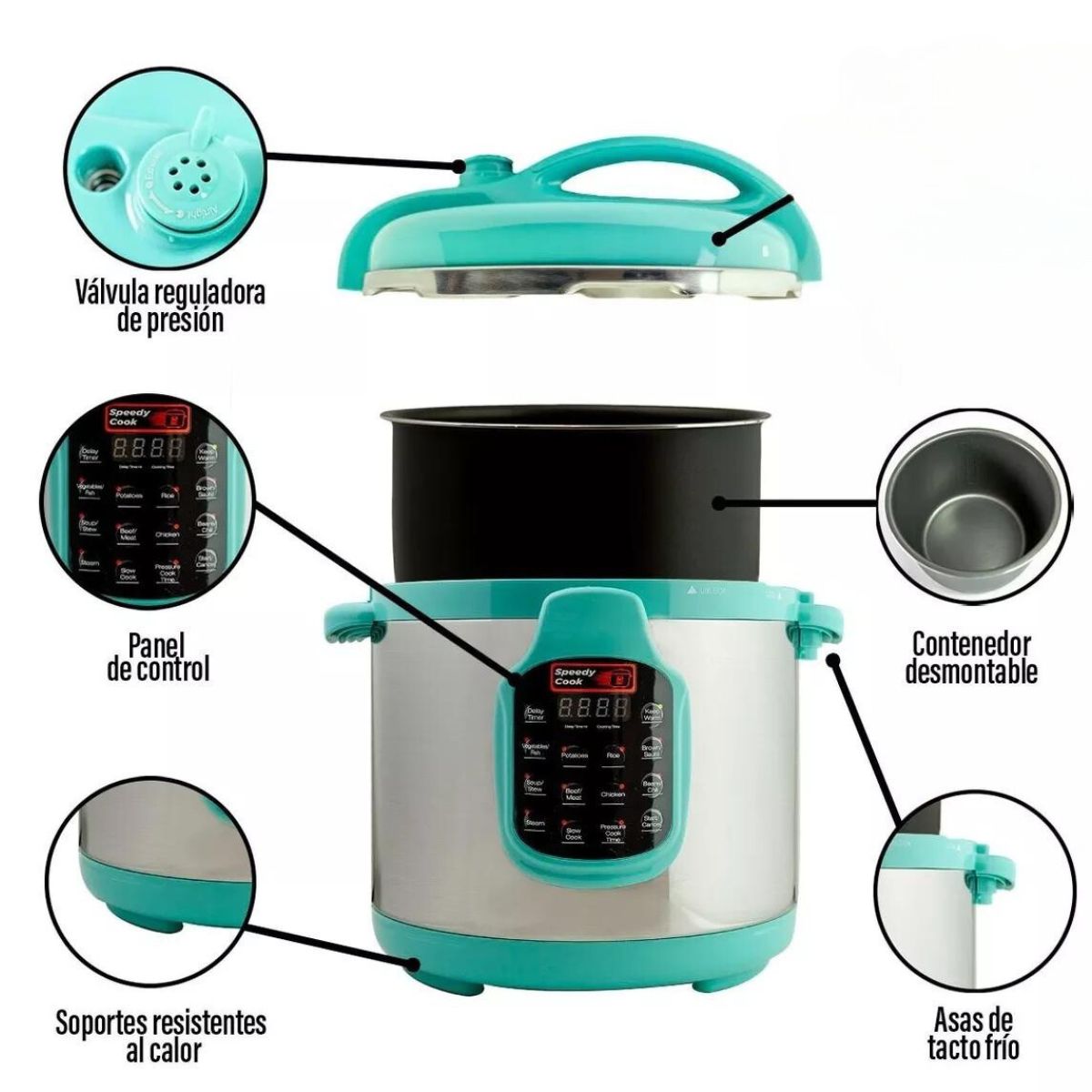 Olla de Presion Speedy Cook Multifuncional 6 en 1 7.7 Litros Turquesa
