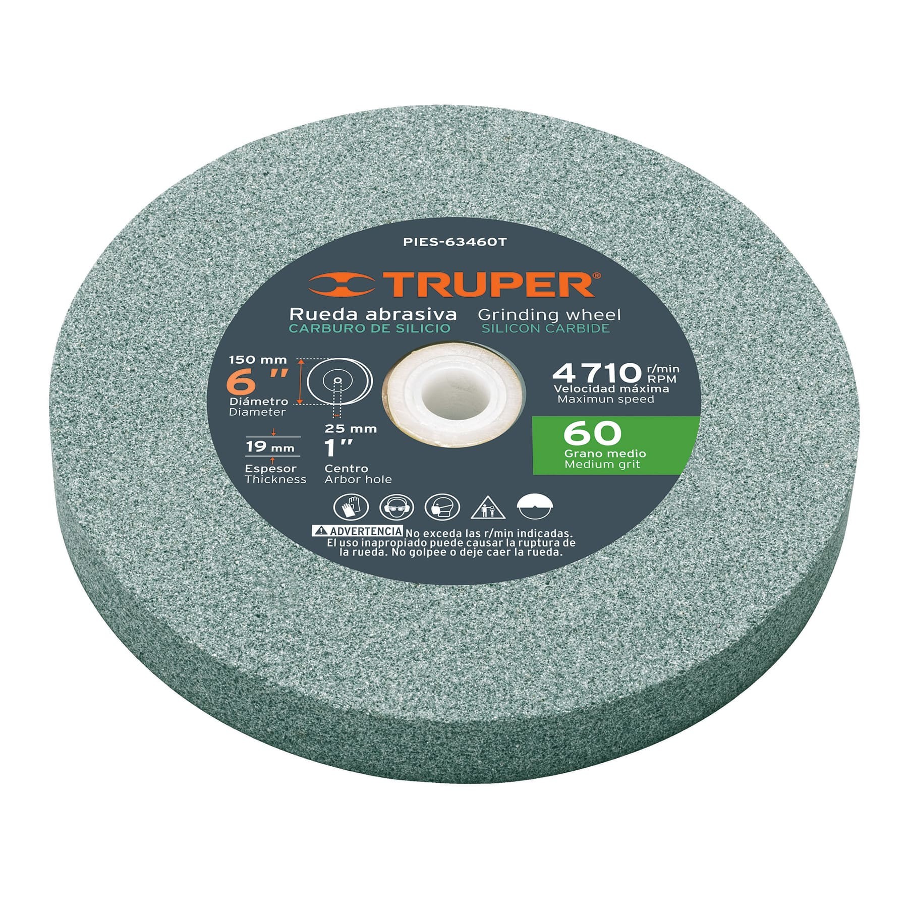 PIEDRA PARA ESMERIL 6 X 3/4", CARBURO DE SILICIO, GRANO 60 TRUPER 16405