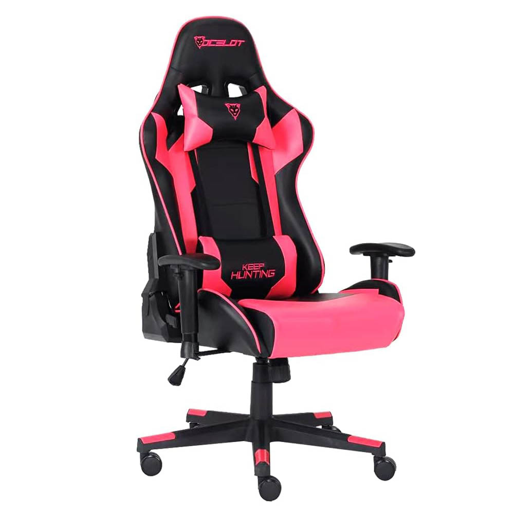 Silla Gamer Ocelot Rosa C Negro + Audífonos Iluminación RGB