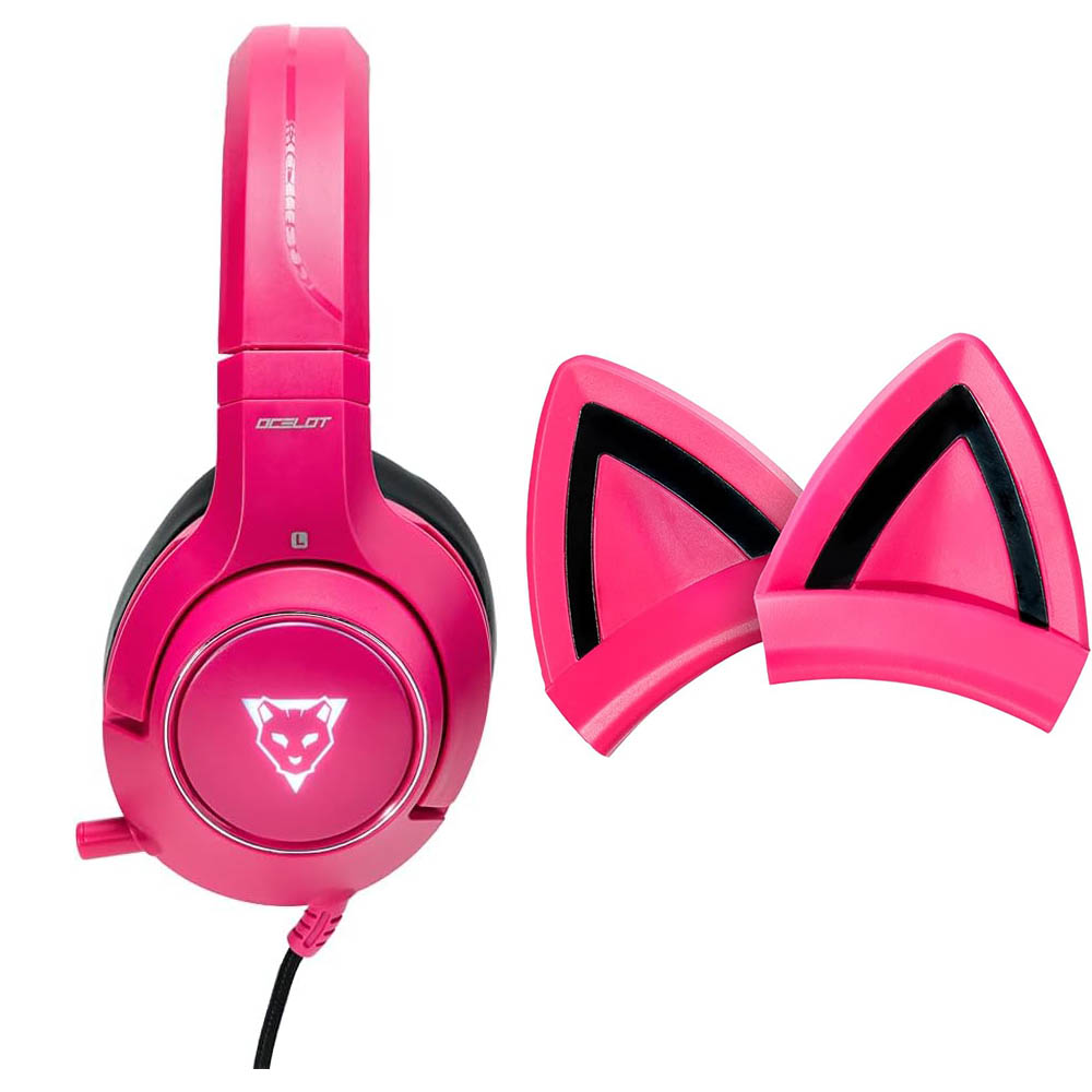 Silla Gamer Ocelot Rosa C Negro + Audífonos Iluminación RGB