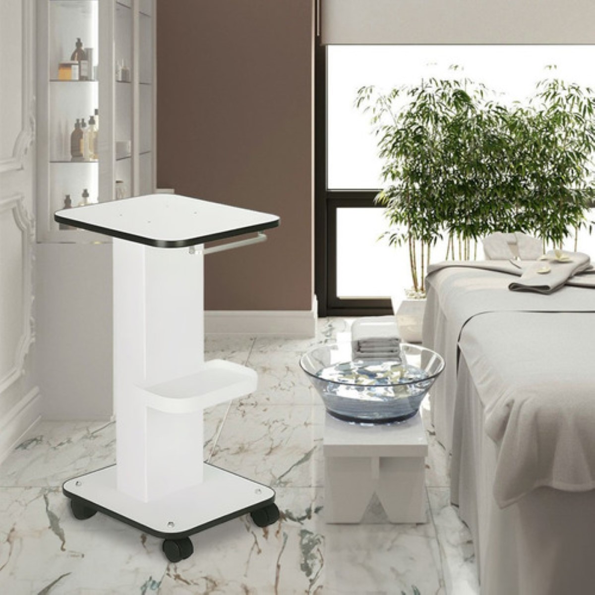 Blanco Mesa Asistencia Spa Carrito Asistencia Estética blanco