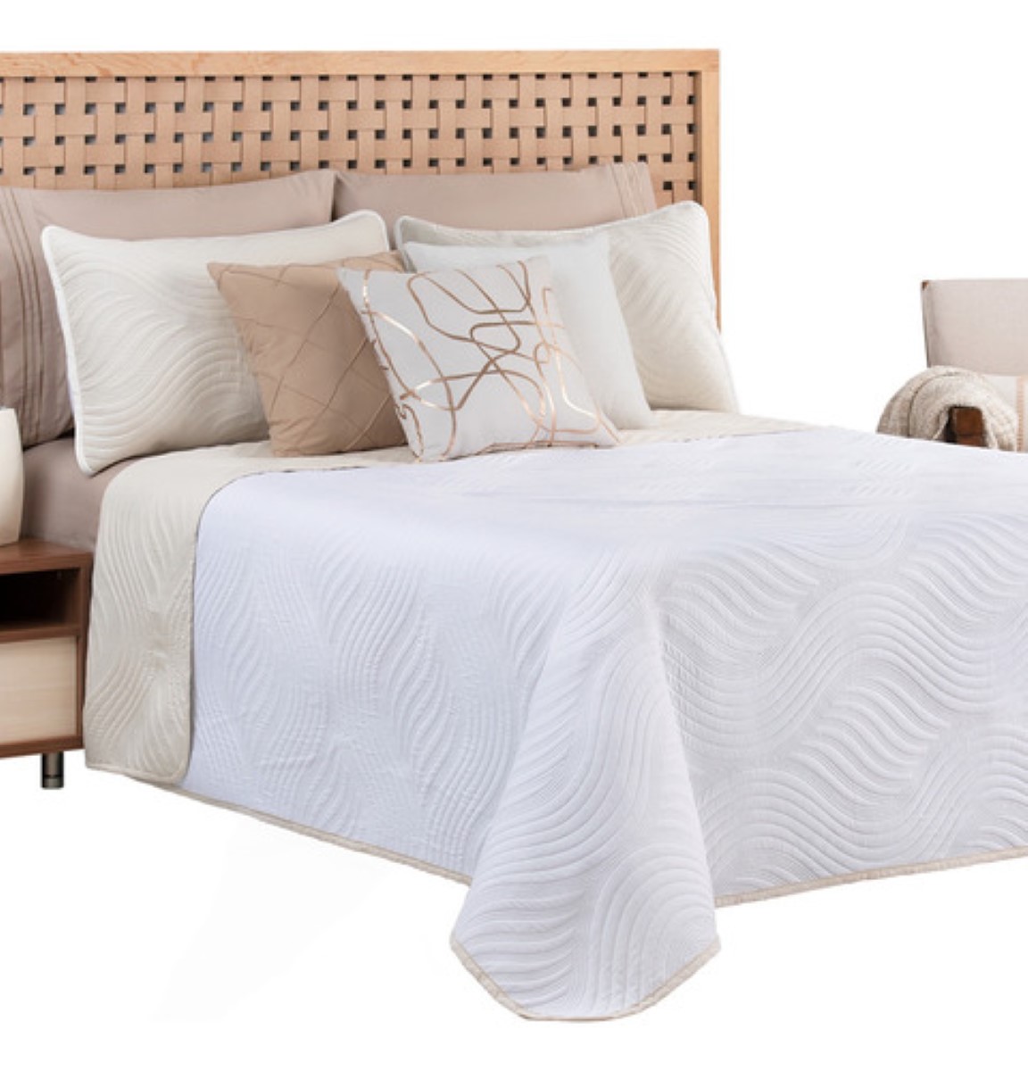Edredón Matrimonial Doble Vista Incluye 2 Fundas Real Textil Blanco - Beige