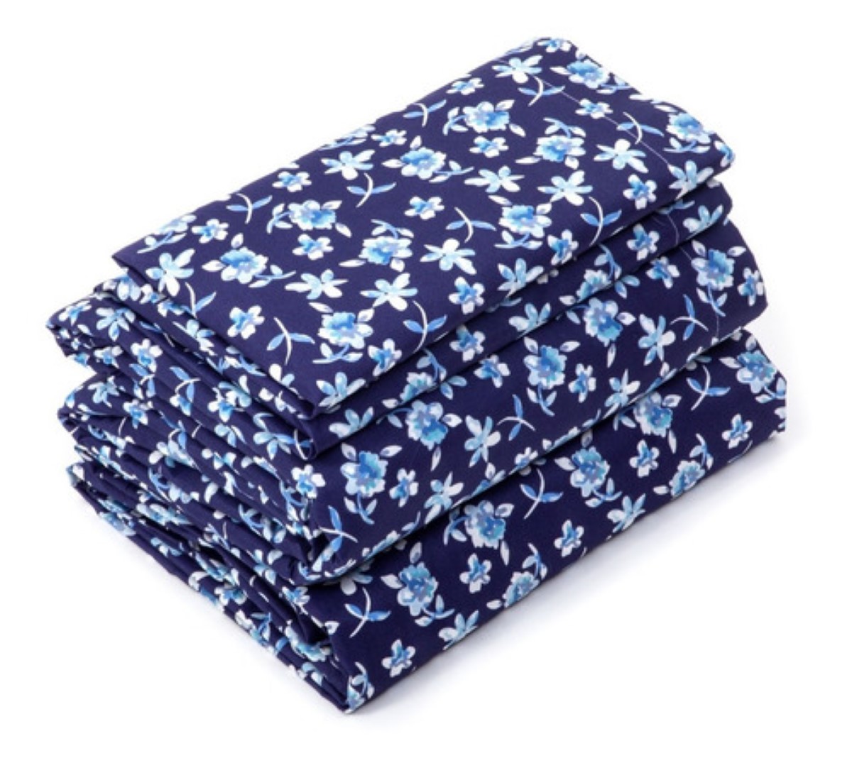 Sábanas Matrimoniales Microfibra Estampado Color Bilbao Azul Marino flores blancos