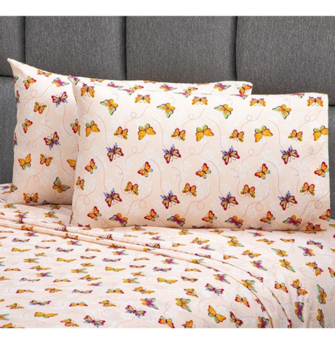 Sábanas Matrimoniales Microfibra Estampado Color Butterfly mariposas naranjas